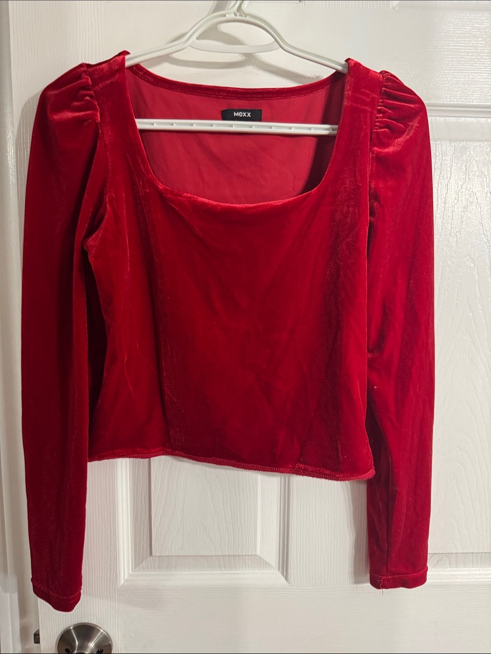 Mexx Red Velvet Square Neck Long Sleeve Top